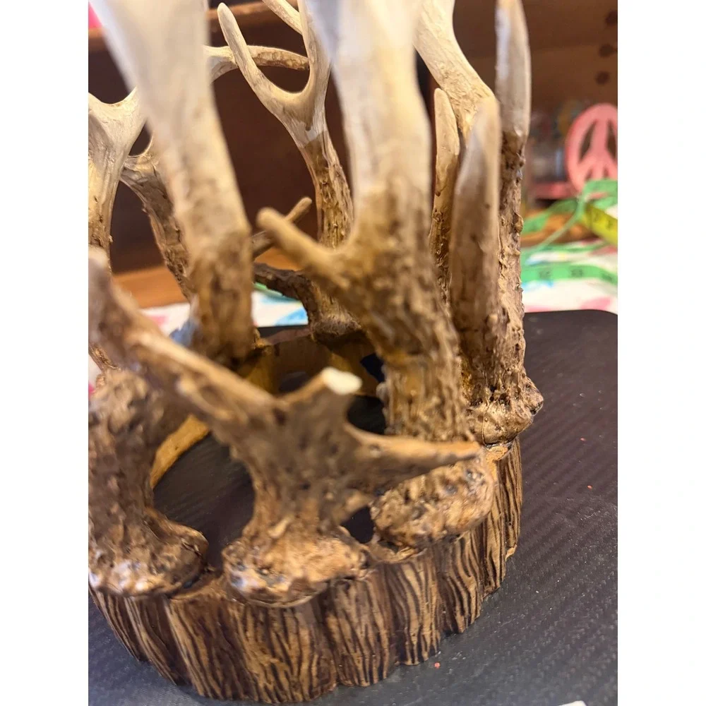 Pink Zebra Retired Rustic Faux Antler Candle Holder Centerpiece Brown